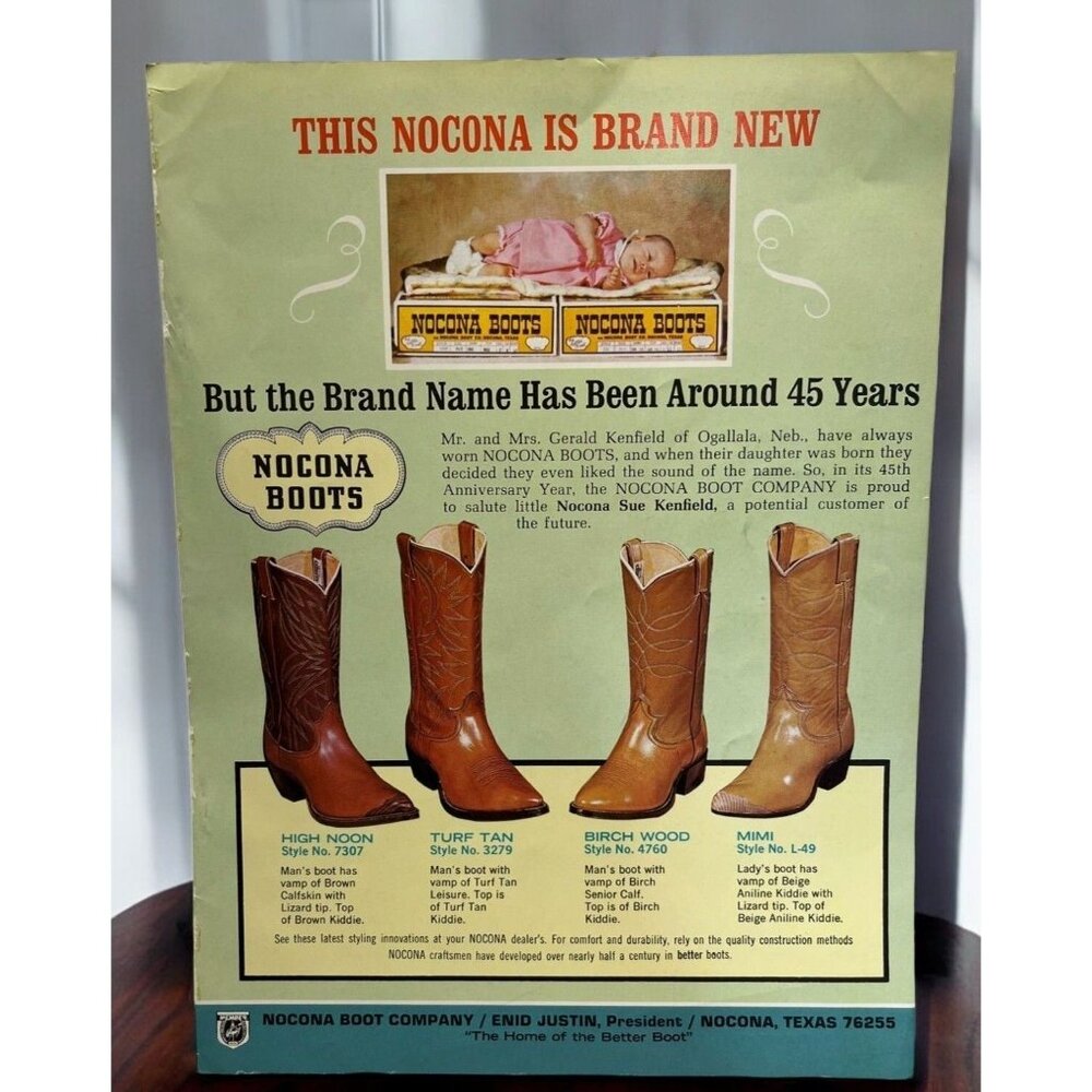 Nocona Boots Vintage Print Ad 1970s Western Cowboy Rancher Texas